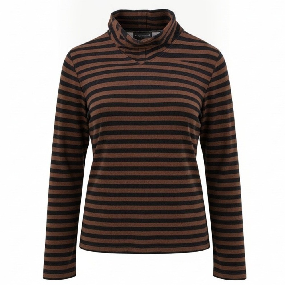 Marimekko Striped Velour Top Womens M Brown Black Cowl Neck Made in Finland